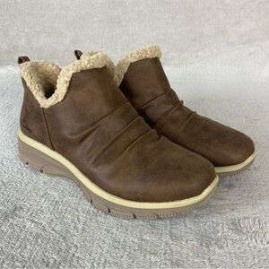 Skechers Easy Going Boots Womens Size 8 Brown Fur Lined Slip On Ankle NEW